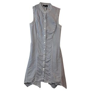 Donna‎ Karan New York Blue White Striped Sleeveless Handkerchief Hem Dress S